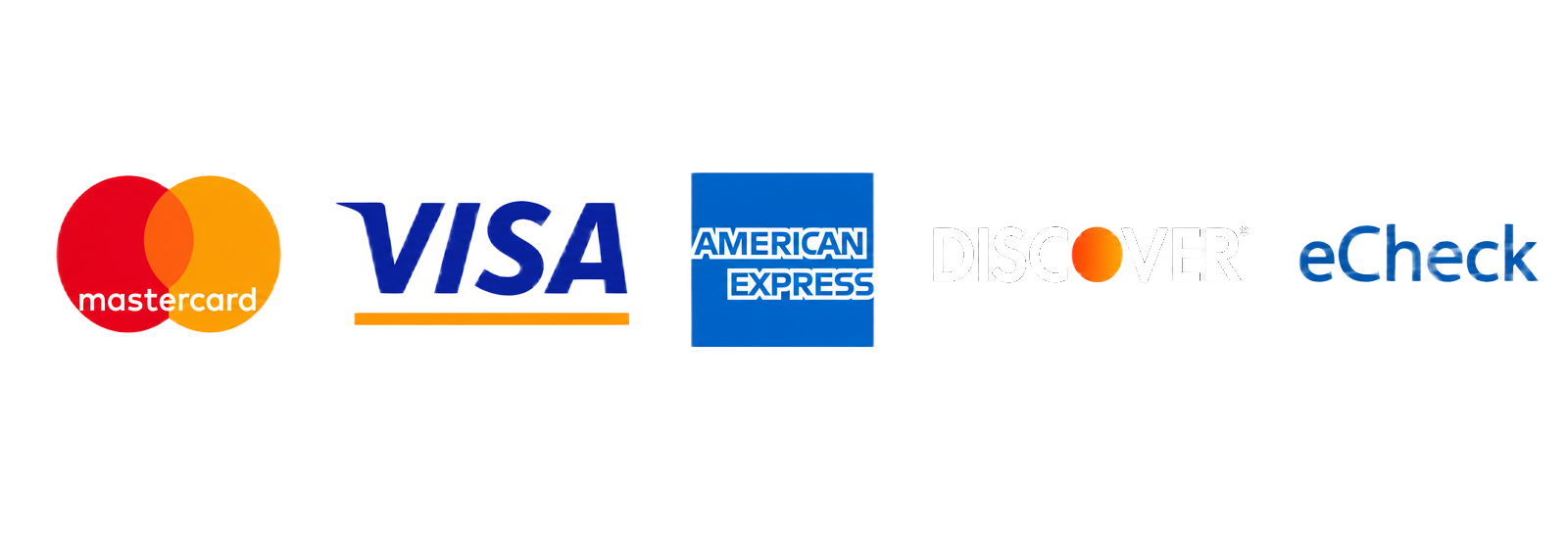 Mastercard, Visa, American Express, Discover, eCheck